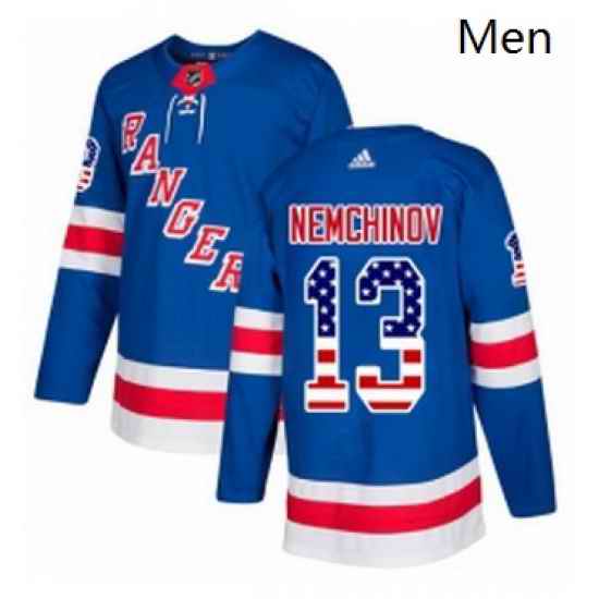 Mens Adidas New York Rangers 13 Sergei Nemchinov Authentic Royal Blue USA Flag Fashion NHL Jersey